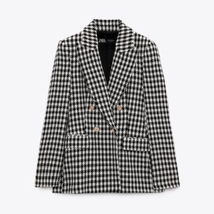 Zara HOUNDSTOOTH DOUBLE-BREASTED BLAZER